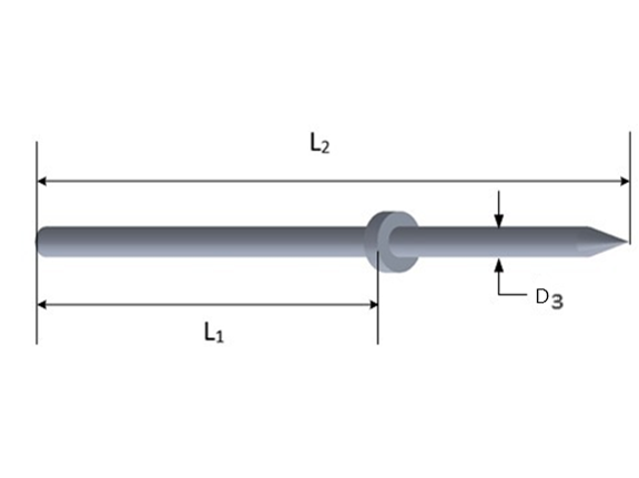 Clavo para Tablero de Arnés Eléctrico, Acero Inoxidable, Long. Rondana 0.75", Long. Total 1.40", Diámetro 0.625".