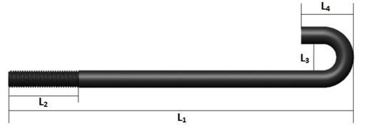 Ancla De Acero Tipo J, Para La Construcción. Rosca 3/8-16 Hpp. L1: 80 Cm, L2: 20 Cm, L3: 15 Cm, L4: 15 Cm.