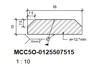 Cartagón-Cartabón, Material: Acero A-36, Espesor: 1/2", Tipo: Trapezoide, L1: 5.5 cm, L2: 0.75*0.75 cm, L3: 1.5 cm, L4: 0.75*0.75 cm, L5: 1.5 cm, Tipo de Corte: Oxicorte, Marca: METAX.