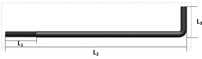 Ancla de acero negro con gancho tipo L para construcción 3/8-16 Longitud total 8.0”
