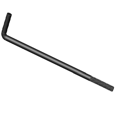 Ancla de acero negro con gancho tipo L para construcción, Rosca 3/4-10, Longitud total 10.0””