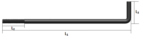 Ancla De Acero Tipo L Para Concreto, Rosca: 5/8-11 HPP, L1: 80 cm, L2: 30 cm, L3: 25 cm, METAX.