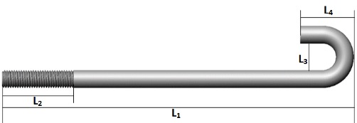 Ancla De Acero Tipo J, Para La Construcción. Rosca 1 3/8-6 Hpp. L1: 140 Cm, L2: 10 Cm, L3: 10 Cm, L4: 15 Cm.
